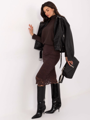 Elegáns csipkés midi szoknya béléssel - barna színű