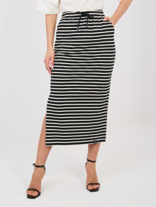 Fekete, csíkos midi szoknya zsebekkel