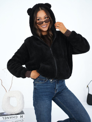 Fekete színű kapucnis szabadidőfelső cipzárral