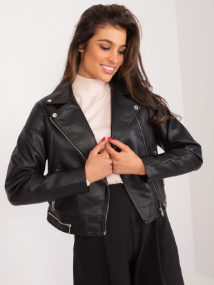 Stílusos fekete műbőr dzseki