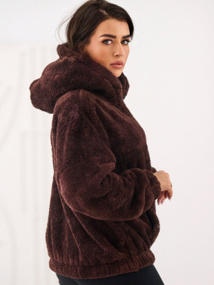 Női sötétbarna kapucnis pulóver zsebbel