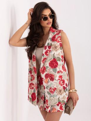 Elegáns piros színű virágmintás mellény