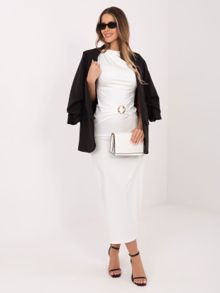 Elegáns midi ruha vízesés nyakkivágással, ekrü színű