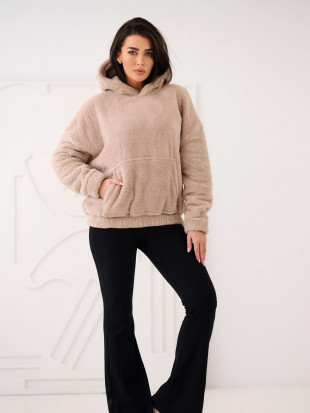 Bézs kapucnis pulóver zsebbel