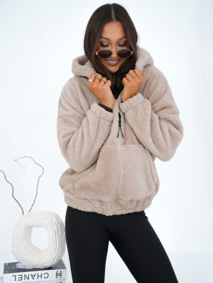 Bézs színű kapucnis szabadidőfelső cipzárral