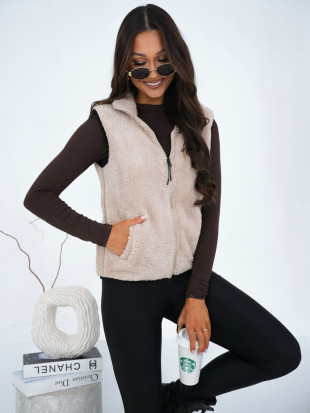 Bézs színű műszőrme mellény