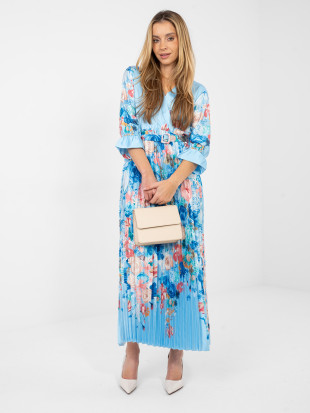 Maxi virágmintás ruha övvel, kék színű
