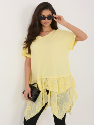 Sárga pamut blúz fodorral és hímzéssel