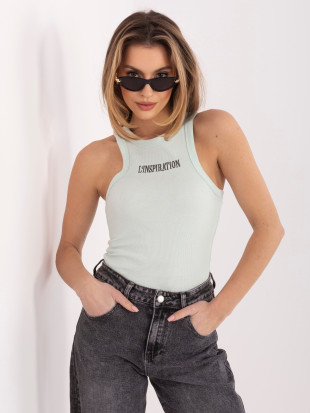 Mentaszínű bordázott top hímzéssel