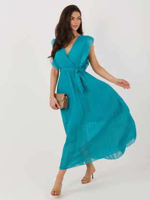 Kék színű bővülő midi ruha övvel