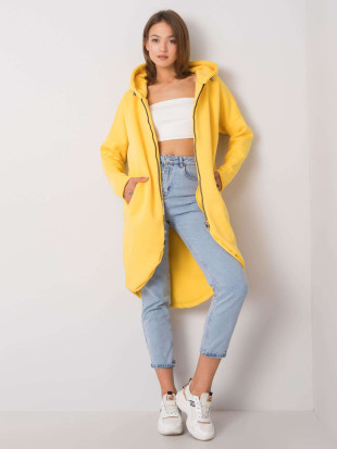 Sárga hosszú kapucnis cipzáras pulóver