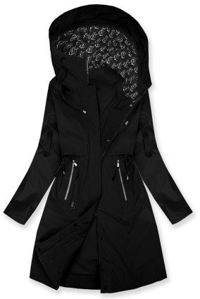 Hosszított parka mintás béléssel a kapucniban - fekete színű