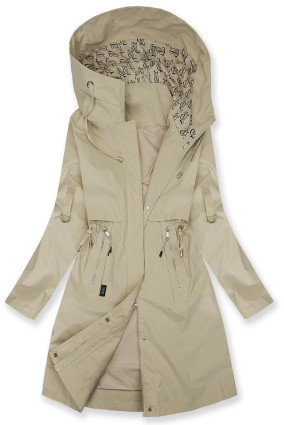 Hosszított parka mintás béléssel a kapucniban - világosbézs színű