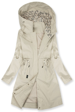 Hosszított parka mintás béléssel a kapucniban - ekrü színű