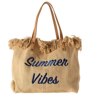 SUMMER VIBES rojtokkal díszített strandtáska, natúr színben
