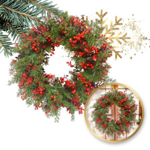 Karácsonyi ajtódísz, piros/zöld, 45 cm